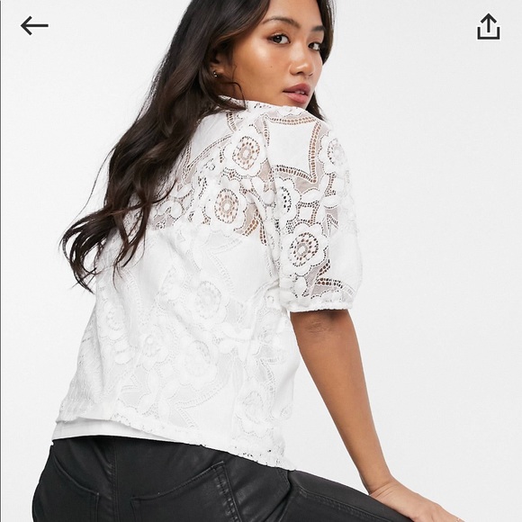 ASOS Vila Petite Lace 3/4 Sleeve Top in White - Picture 4 of 10